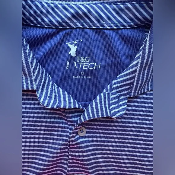 F&G Tech Golf Club Men's Purple Pinstripe golf polo shirt Size Medium M - Picture 3 of 4